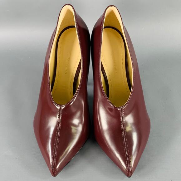 PHOEBE PHILO Size 7.5 Burgundy Leather Pointed Toe Pumps - Picture 4 of 8